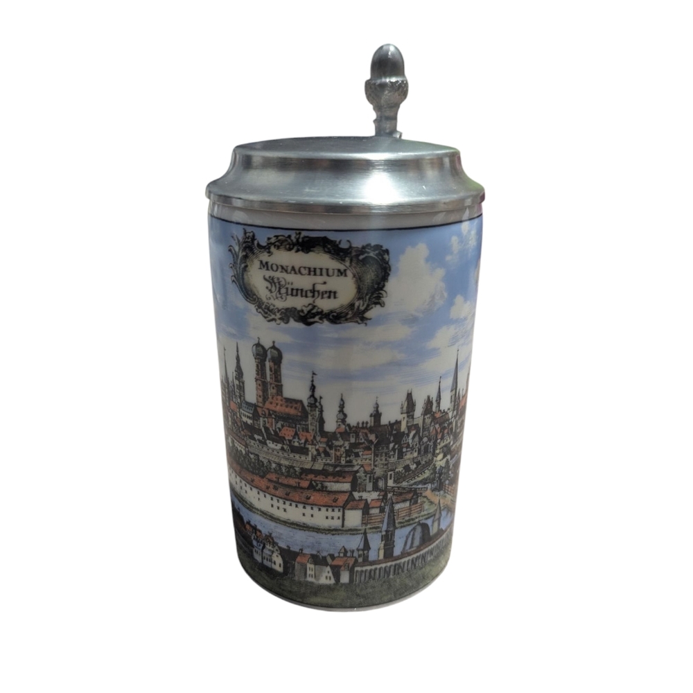 West Germany AK Kaiser BEER STEIN MUNICH MUNCHEN Ceramic Porcelain Pewter LidS